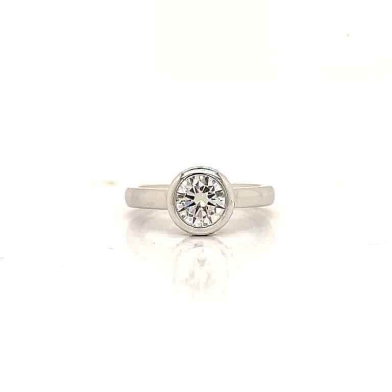 Adriana &ndash; 1ct E VS Round Bezel Set Hidden Halo Engagement Ring