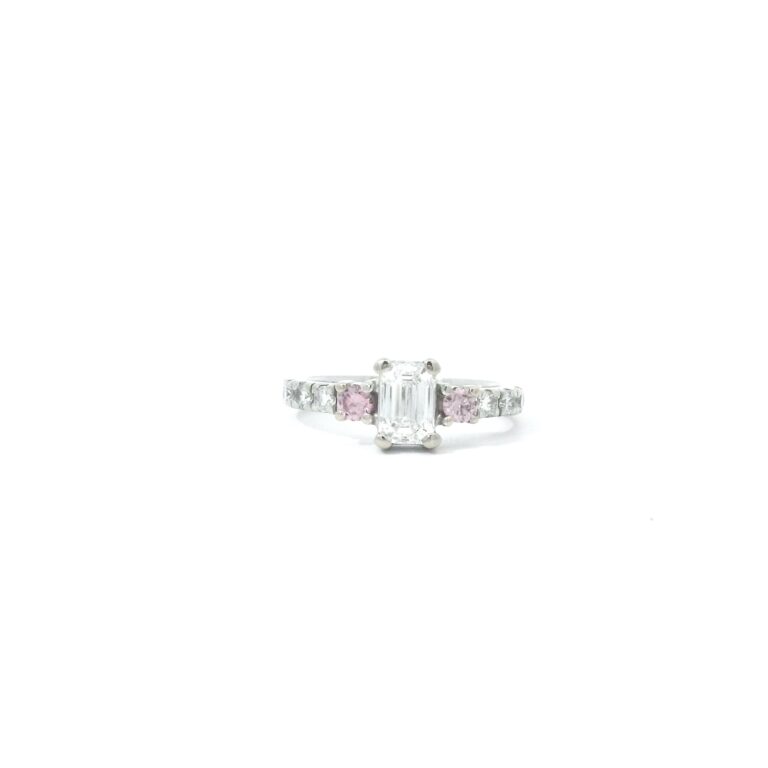 0.50ct Emerald and Pink Diamond Trilogy Ring