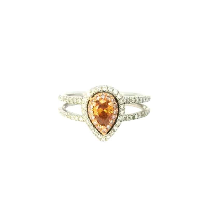 0.30ct Fancy Orange Pear Diamond Halo Dress Ring