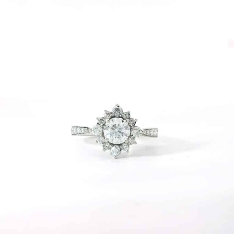 Esme &ndash; 1ct E VS Round Diamond Snowflake Halo Engagement Ring