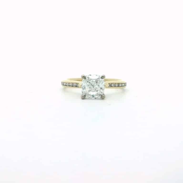1.5ct E VS Cushion Side Stone Ring
