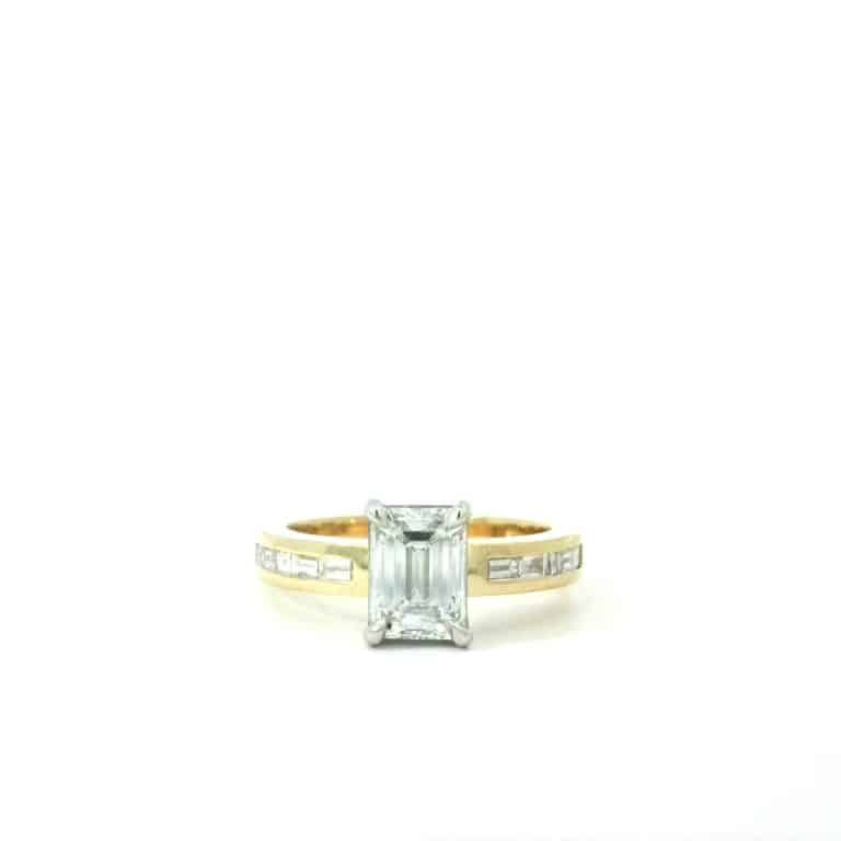 Angelina &ndash; Emerald Cut Diamond Side Stone Engagement Ring