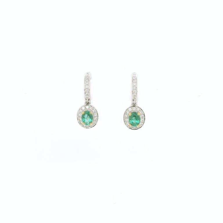 1ct Oval Emerald Halo Drop Earrings