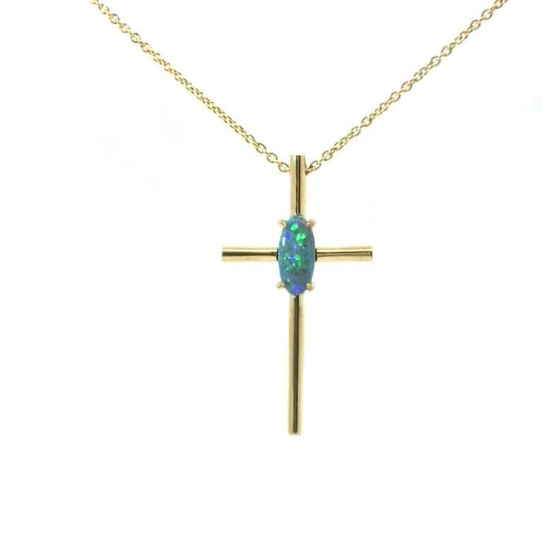 Wee Warra &ndash; Elysia &ndash; Black Opal Cross Pendant