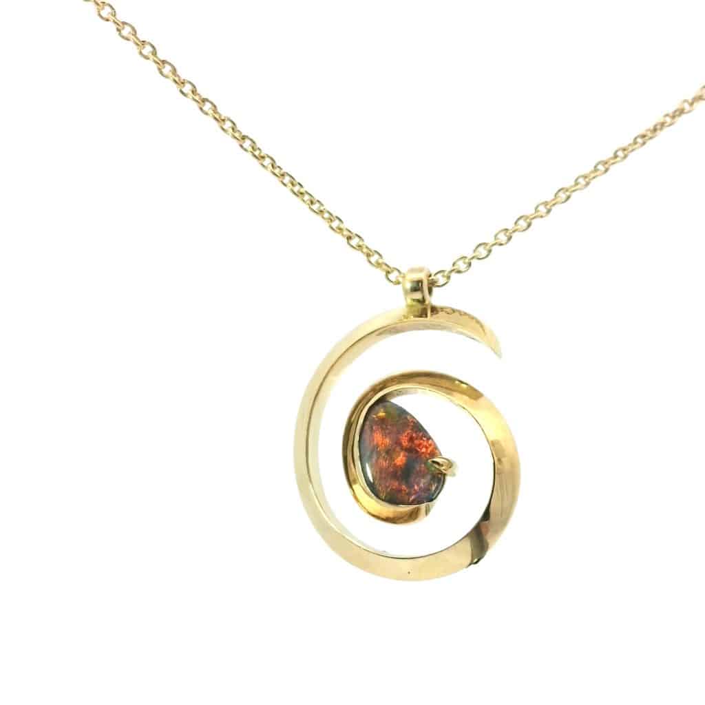 Wee Warra – Enya – Gold Spiral and Opal Pendant