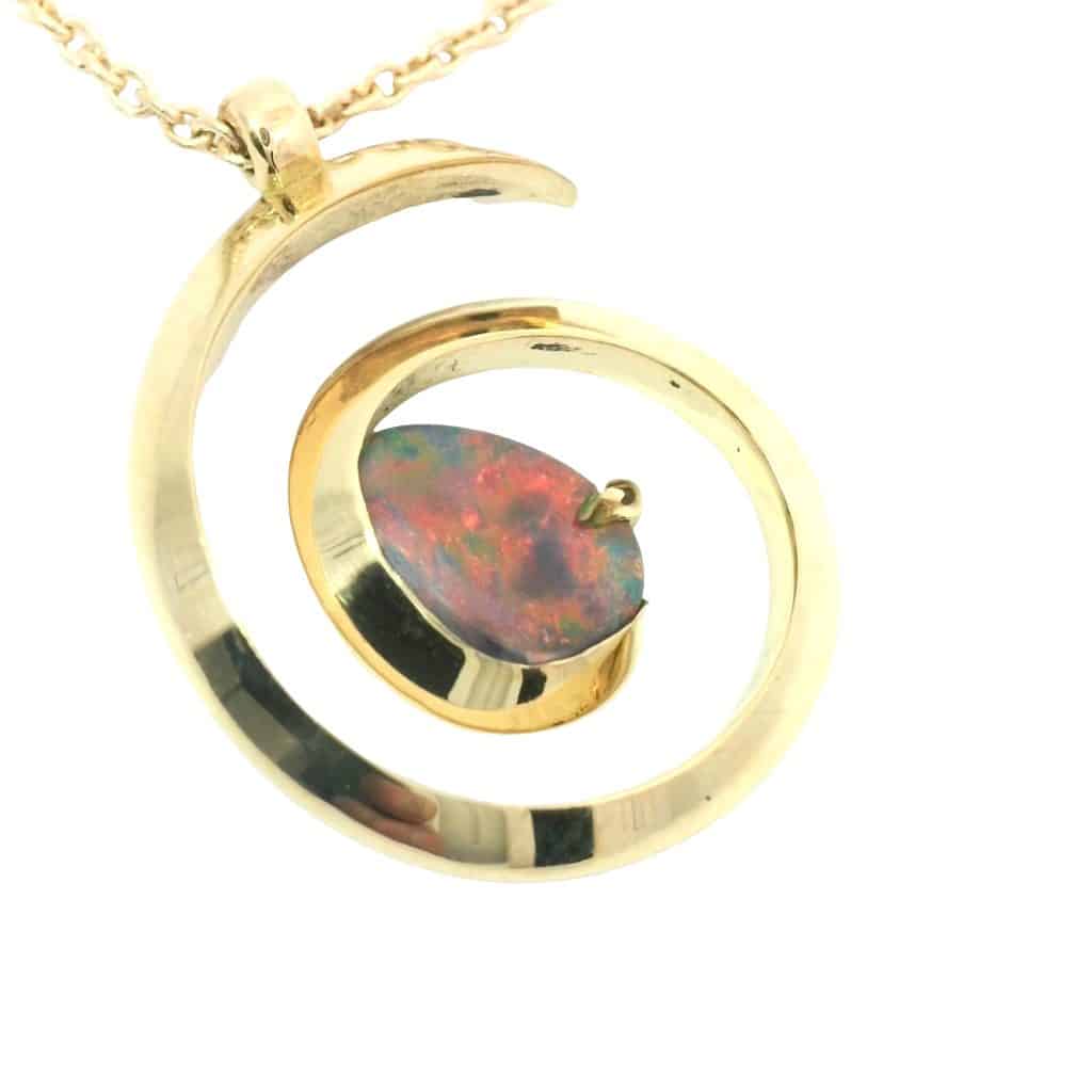 Wee Warra – Enya – Gold Spiral and Opal Pendant