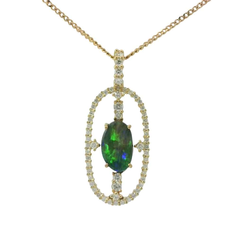 Wee Warra – Fiona – 1ct Black Opal and Diamond Pendant