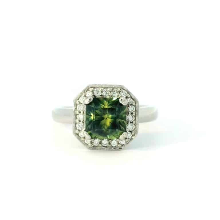 Cecilia &ndash;  Radiant Cut Sapphire Halo Style Ring