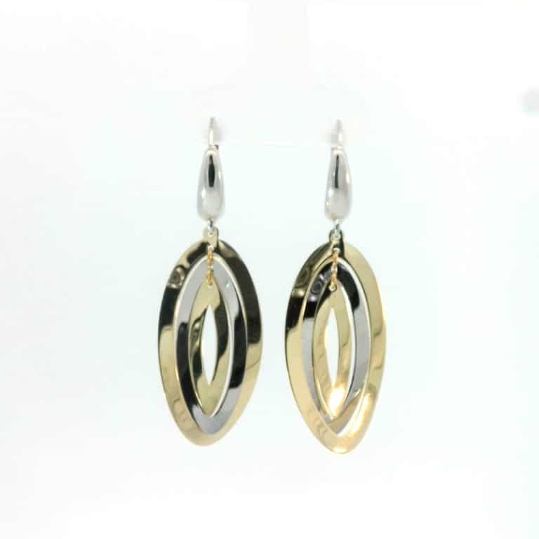 Italian 9ct Gold Triple Oval Dangle Earrings