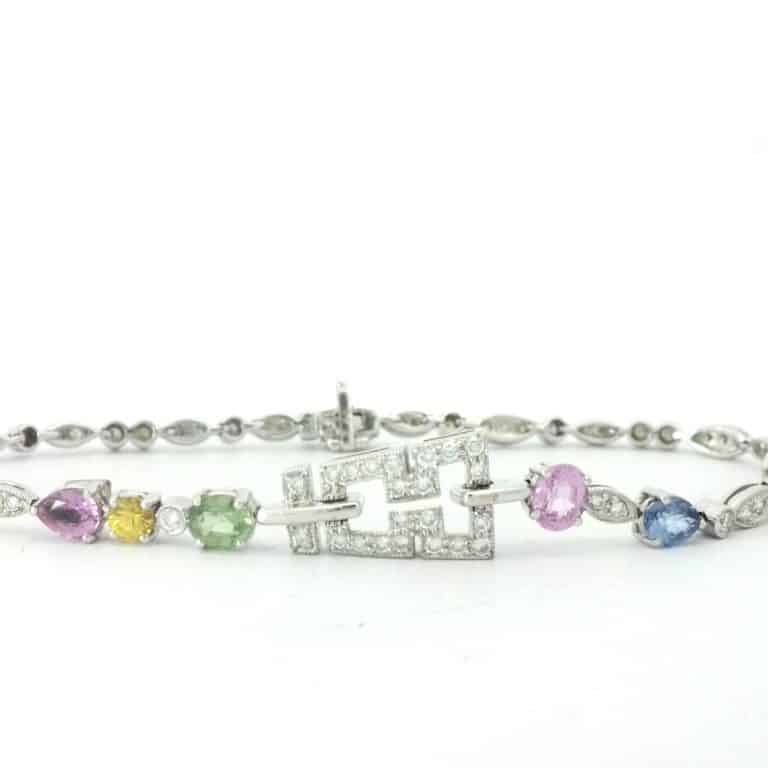 Colorful gemstone bracelet with diamonds