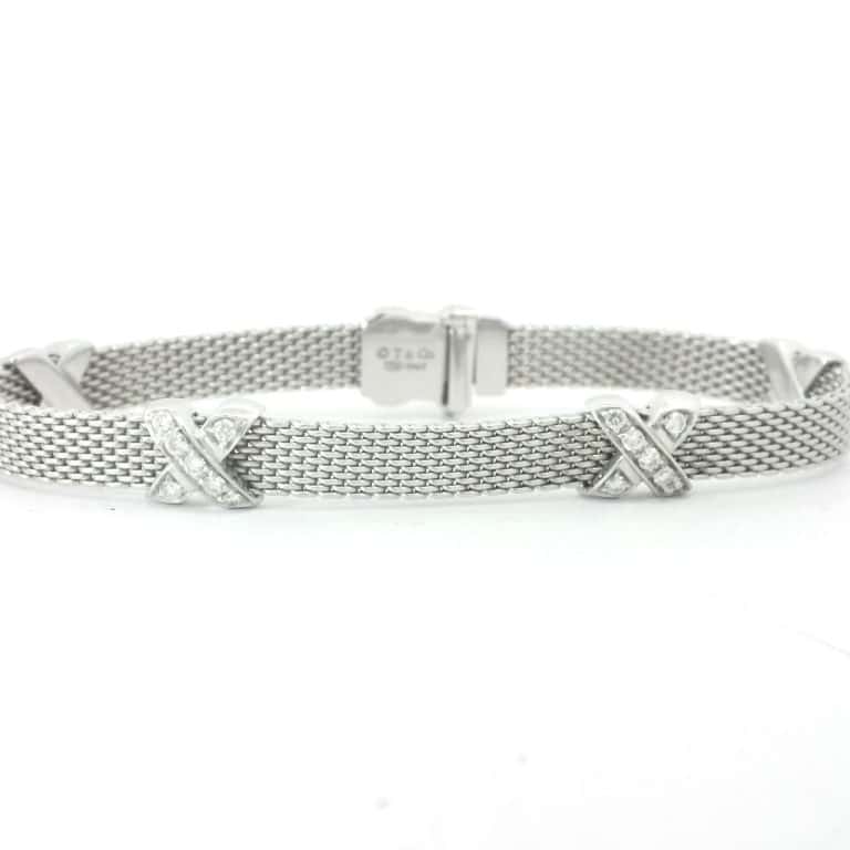 Silver mesh bracelet with diamond accents