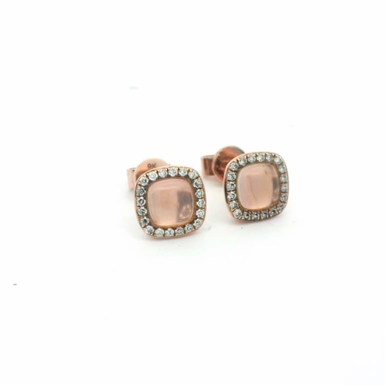 Rose Quartz and Diamond Halo Earrings