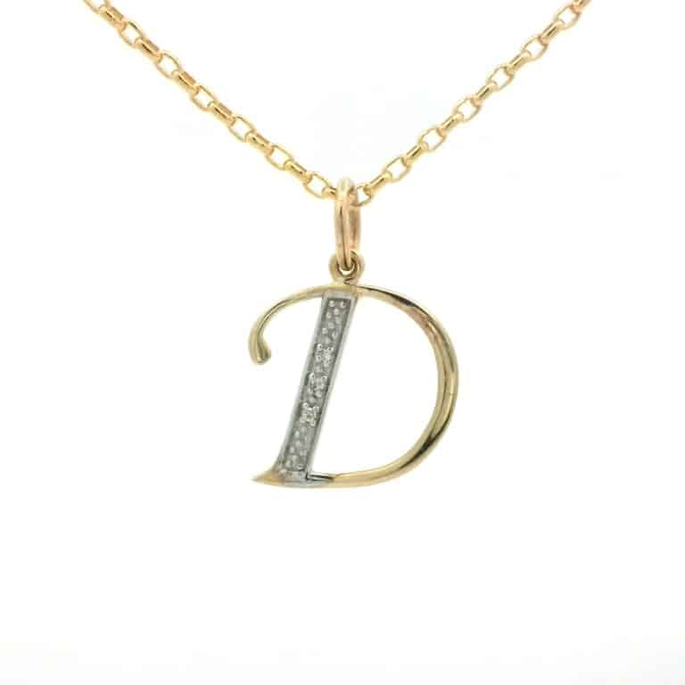 Gold Letter &ldquo;D&rdquo; Diamond Pendant
