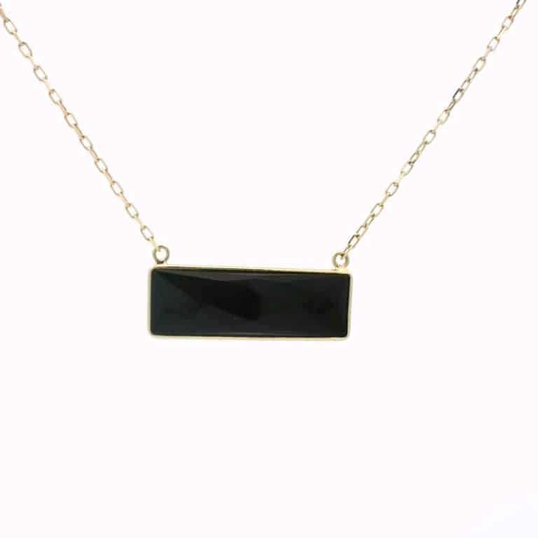 Gold Bezel Black Gemstone Bar Pendant