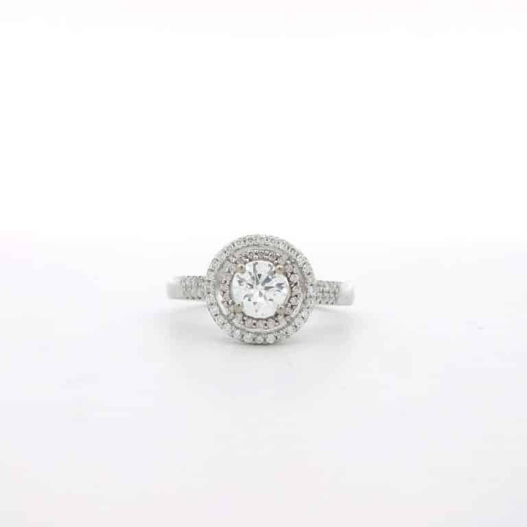 0.50ct E SI Round Double Halo Pink Diamond Ring