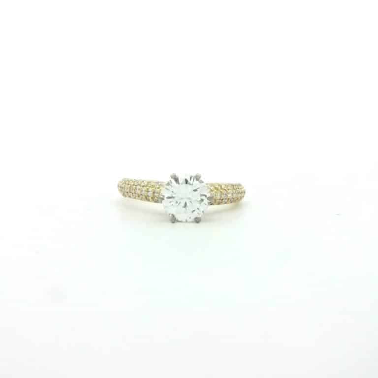 1ct E VS Round Diamond Pave Band Engagement Ring