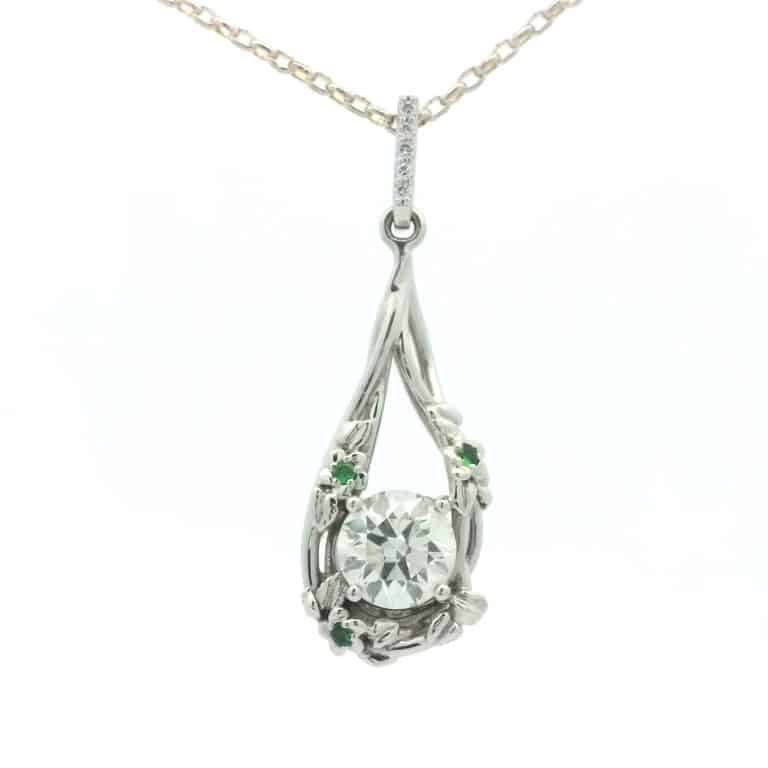 1.5ct H VS Diamond and Tsavorite Garnet Drop Pendant