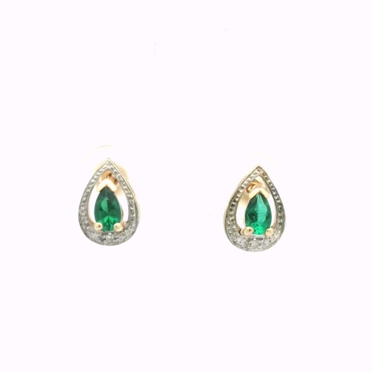 Pear Emerald Halo Style Earrings