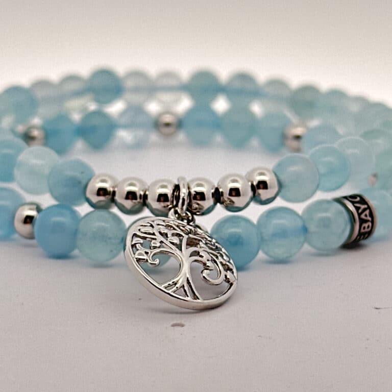 Blue bead bracelet with silver charm