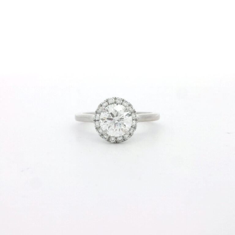1ct F SI2 Forever Mark Round Diamond Halo Engagement Ring