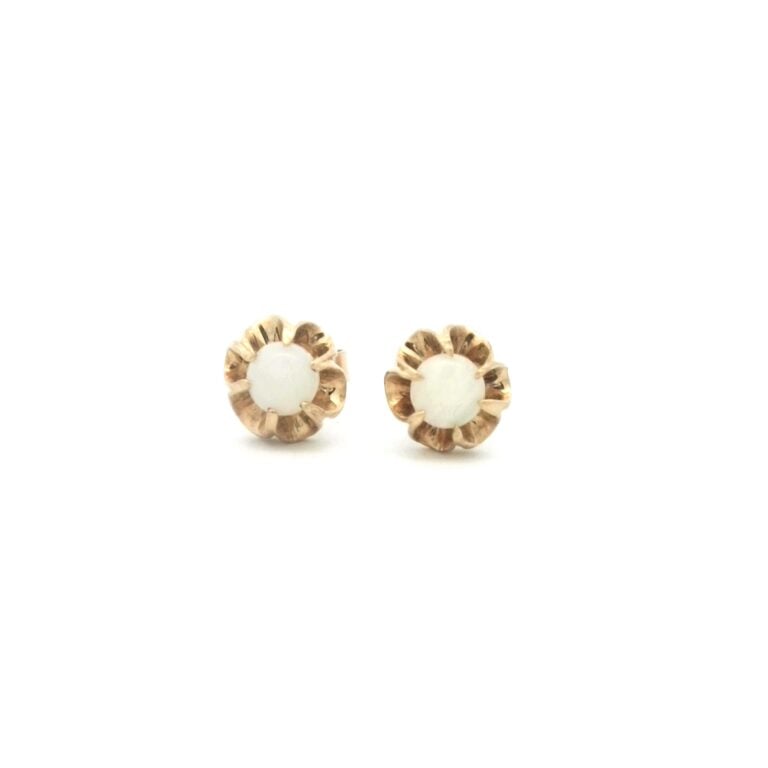 Round White Opal Stud Earrings