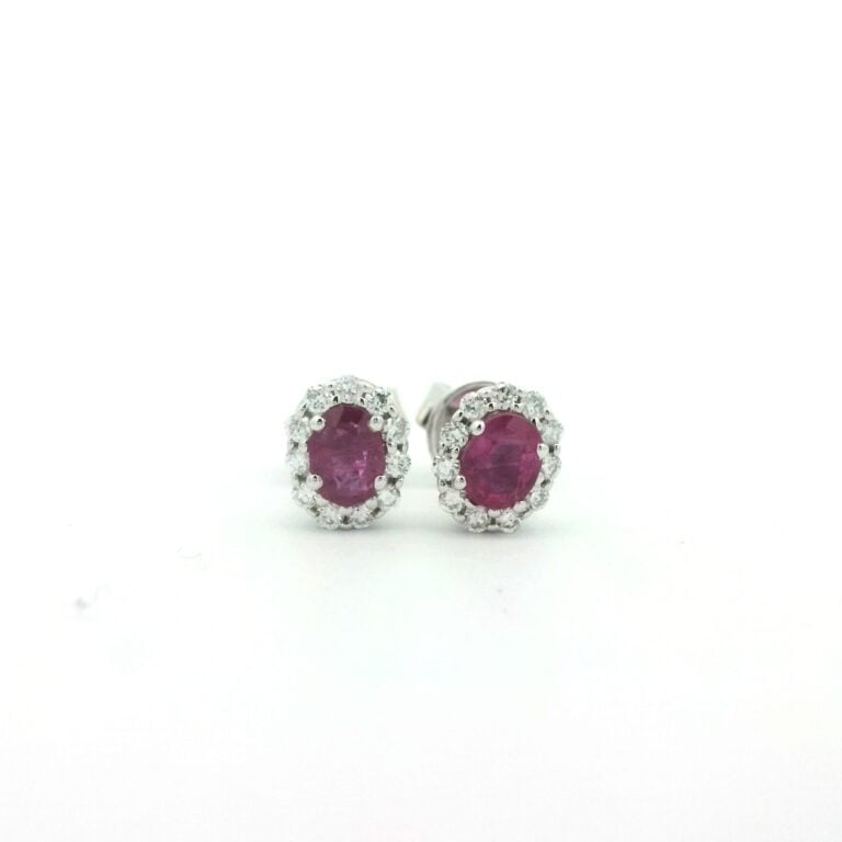 Oval Ruby and Diamond Petite Halo Stud Earrings