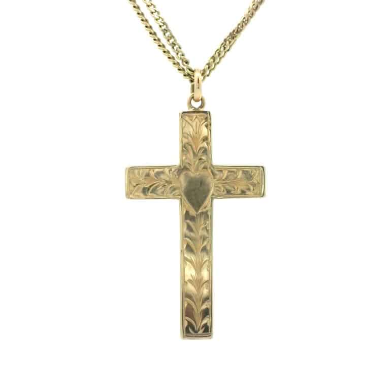 9ct Yellow Gold Engraved Cross Pendant