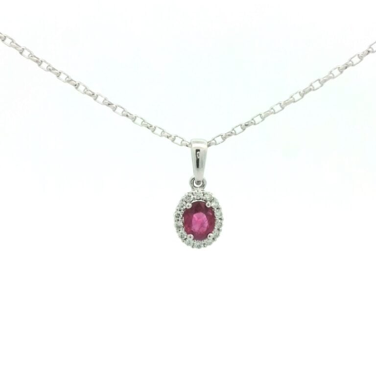 Natural Ruby and Diamond Petite Halo Pendant