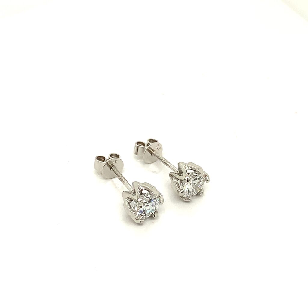 1.0ct Round Lab-Diamond 6 Claw Stud Earrings