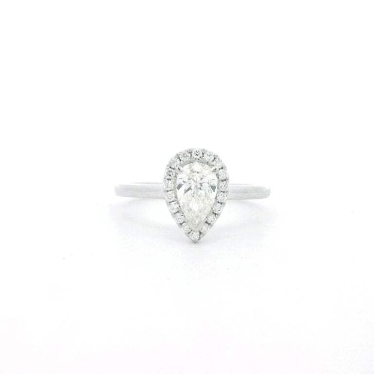 Evangeline &ndash; 0.80ct G SI Pear Diamond Halo Engagement Ring