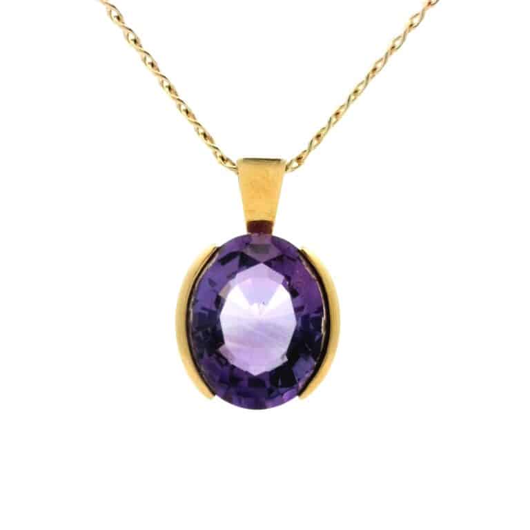 Oval Amethyst Bezel Set Solitaire Pendant