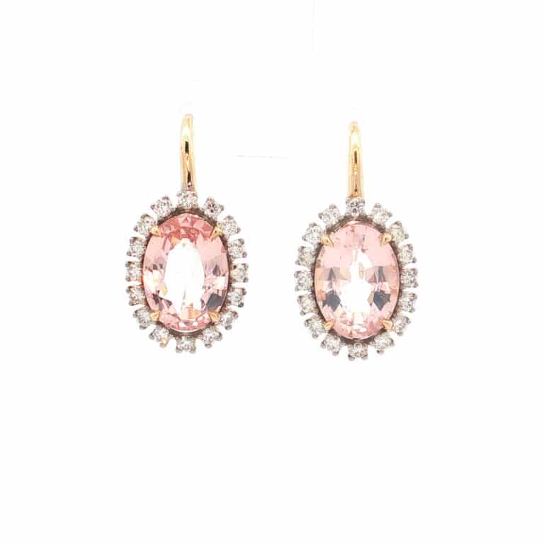 Morganite and Diamond Halo Drop Earrings